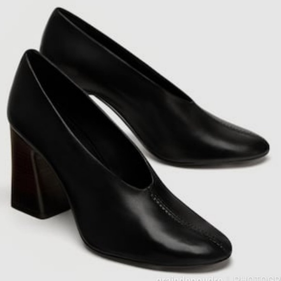 Zara Shoes - Zara leather V vamp seam block heel